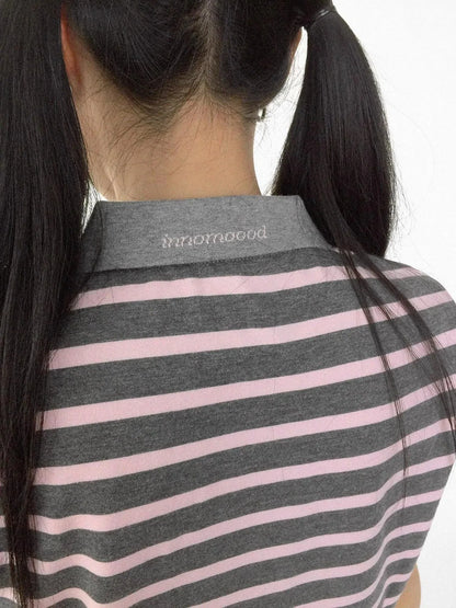 Striped Polo Star Print Collar Relaxed Fit Tee