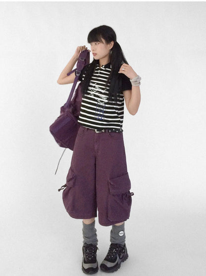 Striped Polo Star Print Collar Relaxed Fit Tee