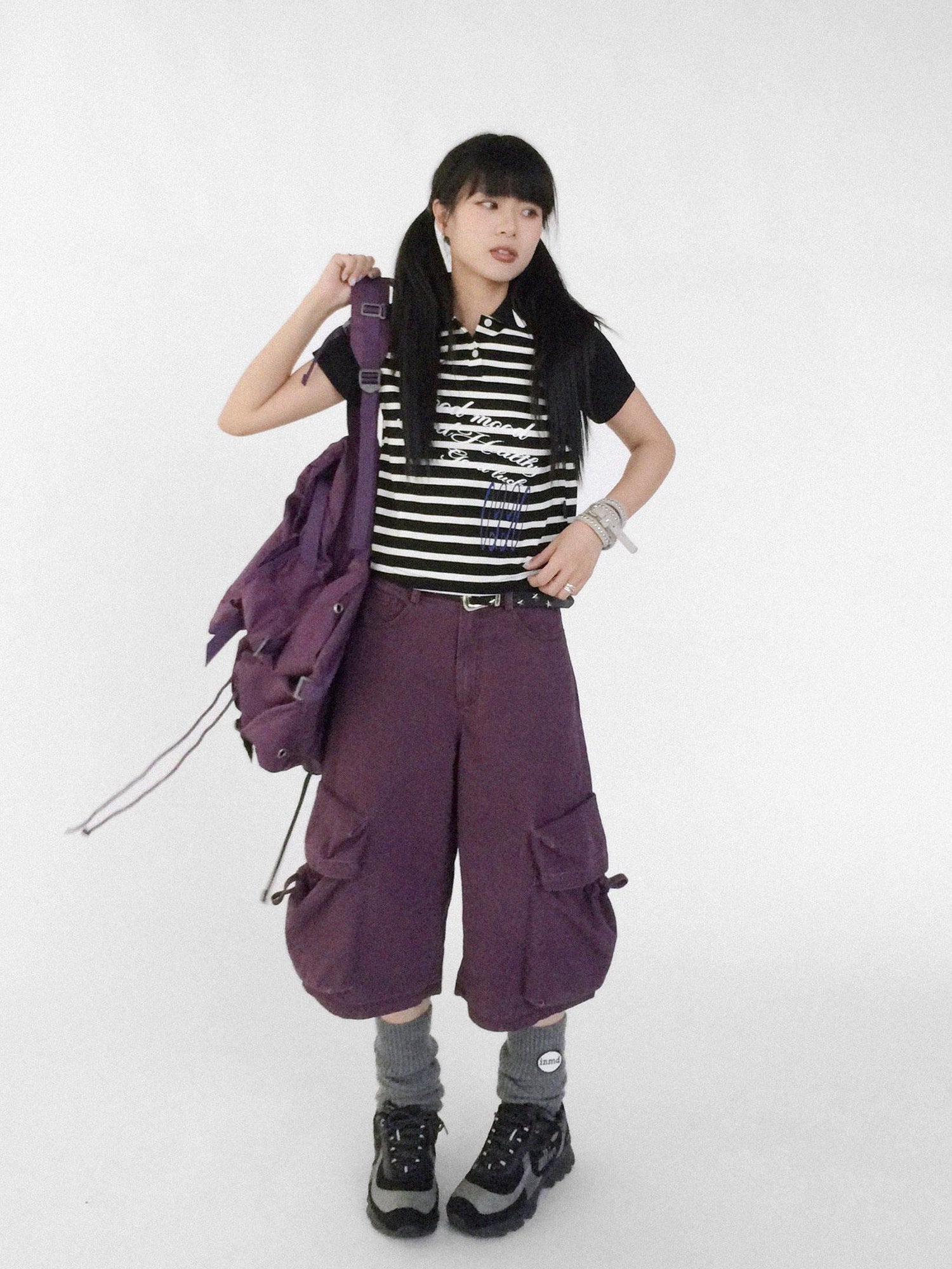 Striped Polo Star Print Collar Relaxed Fit Tee
