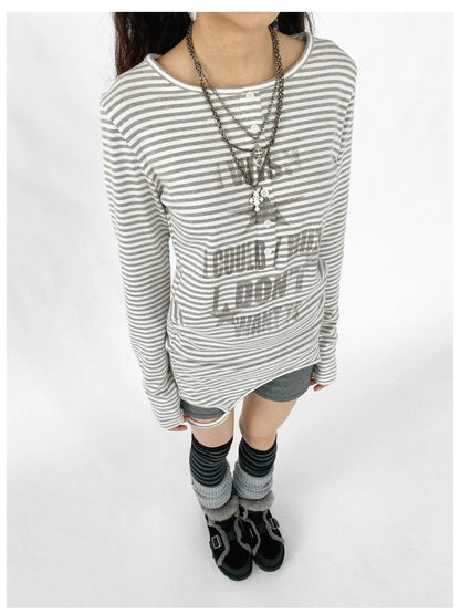 Striped Print Star Long Sleeve Tee Multi Way Stretch Y2K Top
