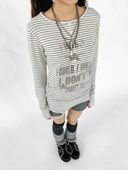 innomoood Striped Print Star Long Sleeve Tee Multi Way Stretch Y2K Top