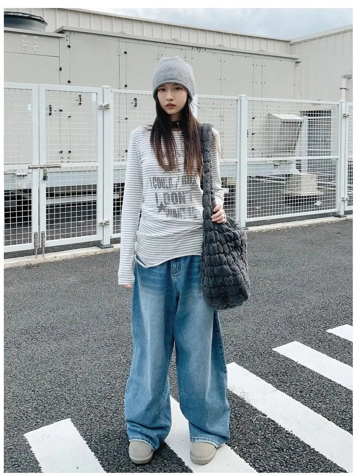 Striped Print Star Long Sleeve Tee Multi Way Stretch Y2K Top