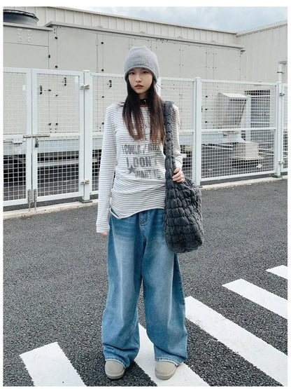 Striped Print Star Long Sleeve Tee Multi Way Stretch Y2K Top