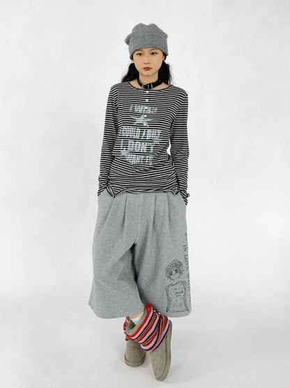 Striped Print Star Long Sleeve Tee Multi Way Stretch Y2K Top