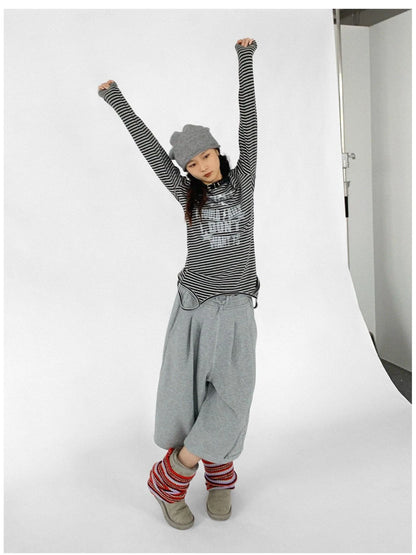 Striped Print Star Long Sleeve Tee Multi Way Stretch Y2K Top