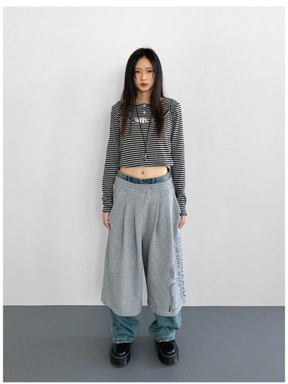 Striped Print Star Long Sleeve Tee Multi Way Stretch Y2K Top