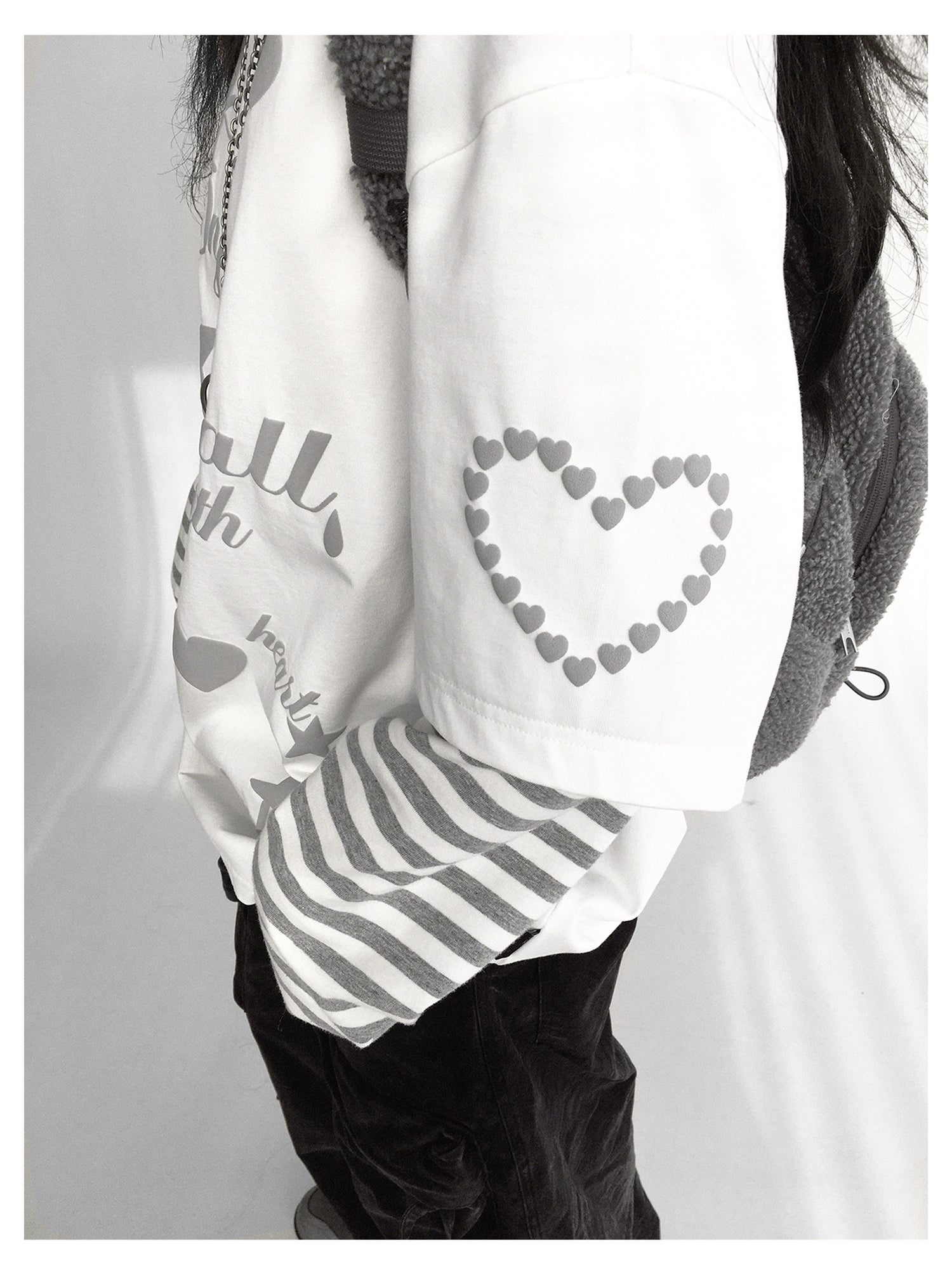 innomoood Striped Relaxed Fit Bubble Print Layered Tee