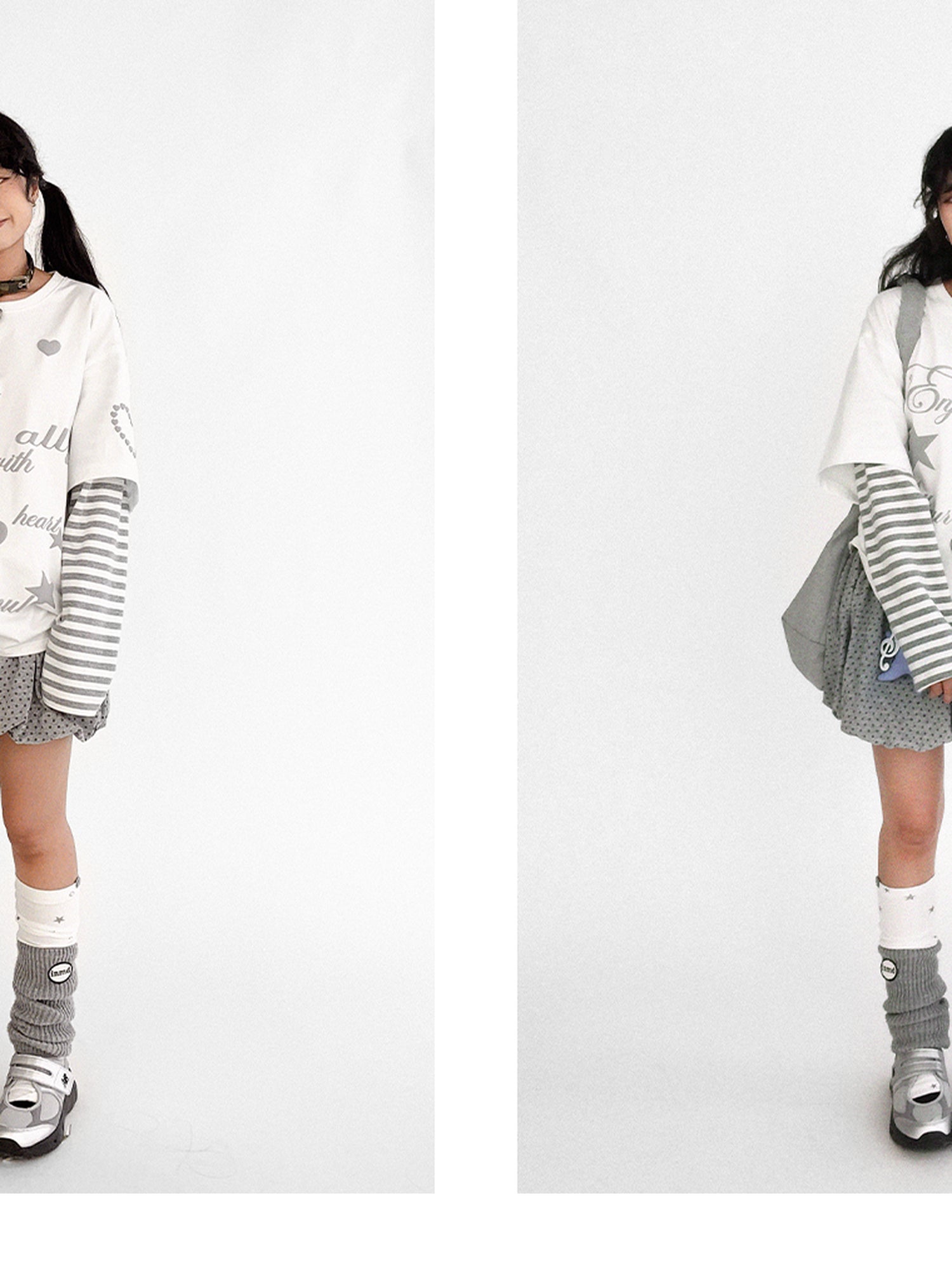 innomoood Striped Relaxed Fit Bubble Print Layered Tee