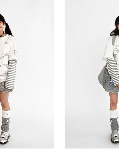 innomoood Striped Relaxed Fit Bubble Print Layered Tee