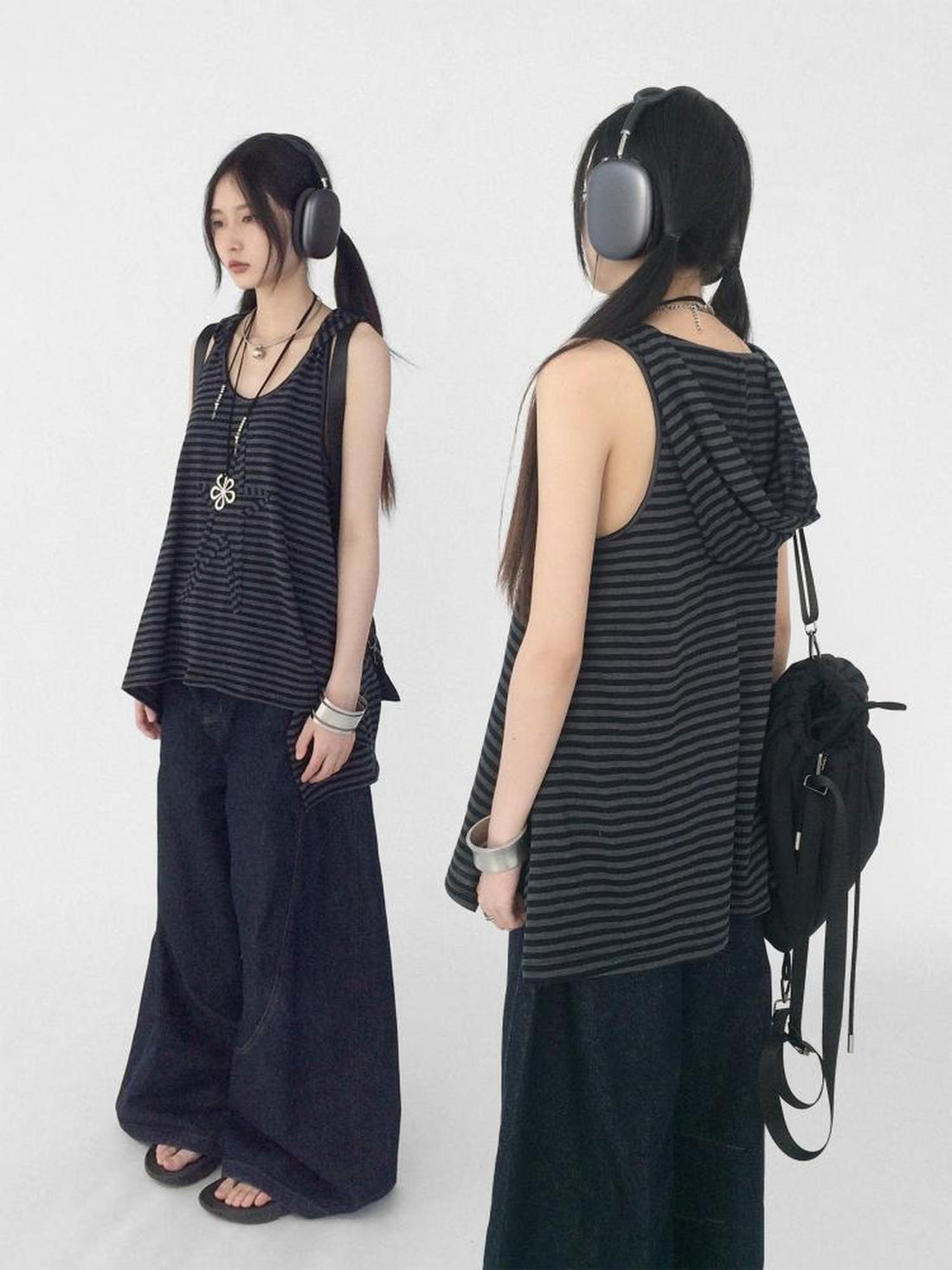 innomoood Striped Star Low Contrast Hooded Shift Dress