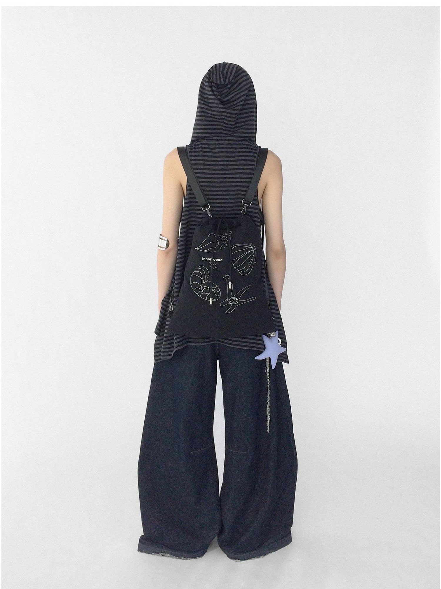 innomoood Striped Star Low Contrast Hooded Shift Dress