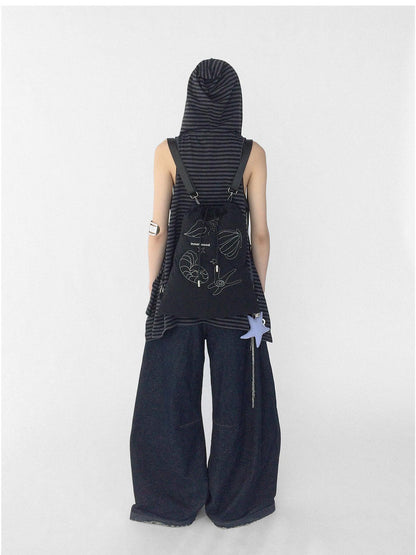 innomoood Striped Star Low Contrast Hooded Shift Dress