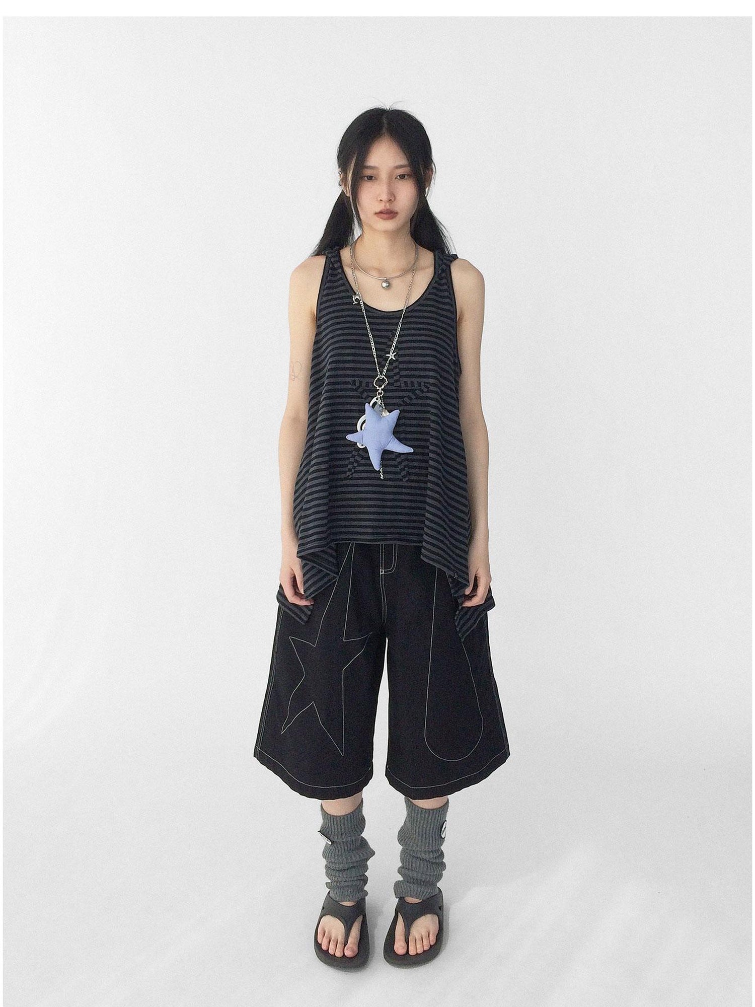 innomoood Striped Star Low Contrast Hooded Shift Dress