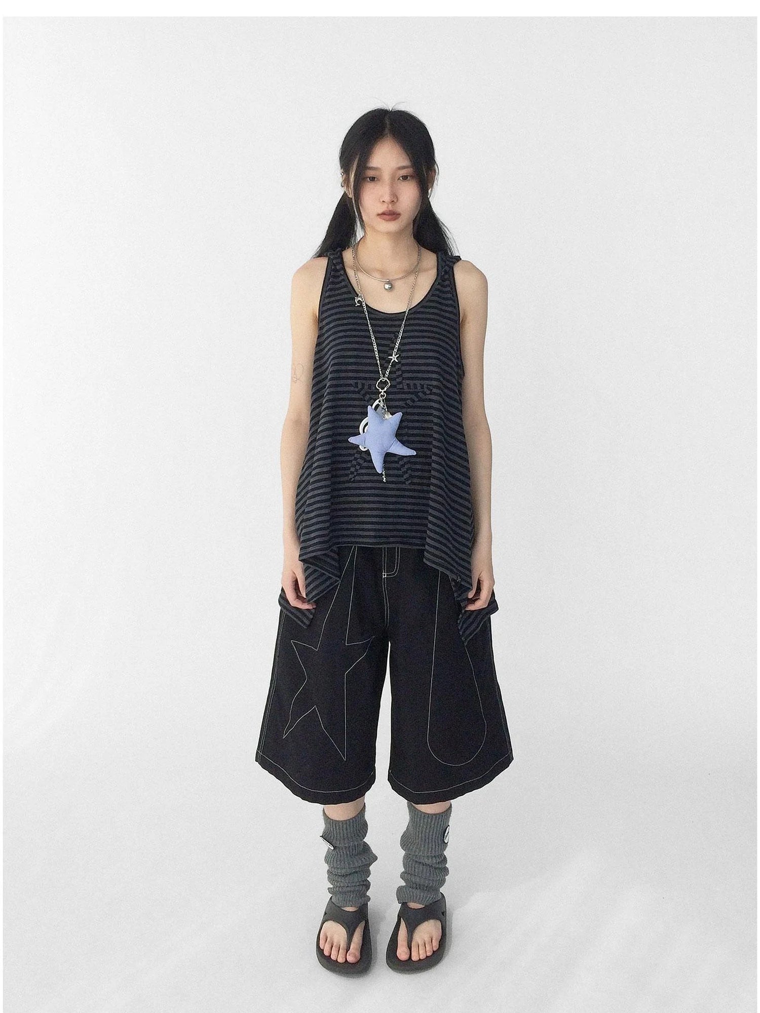 Striped Star Low Contrast Hooded Shift Dress