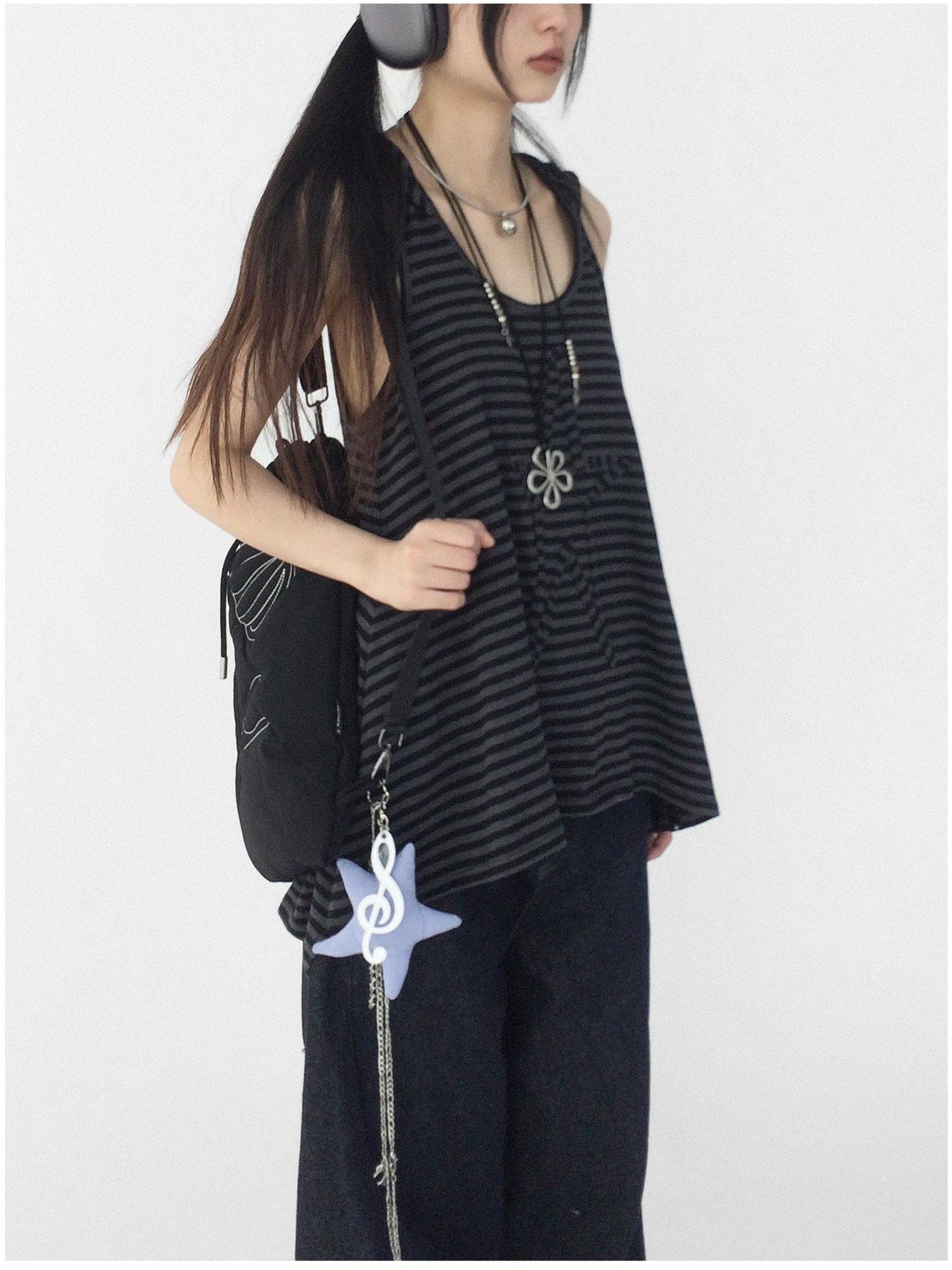 innomoood Striped Star Low Contrast Hooded Shift Dress
