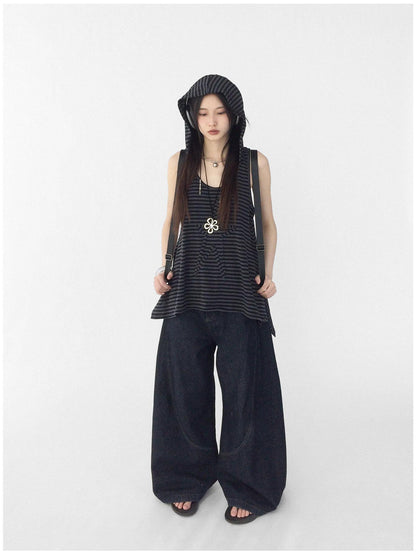 innomoood Striped Star Low Contrast Hooded Shift Dress