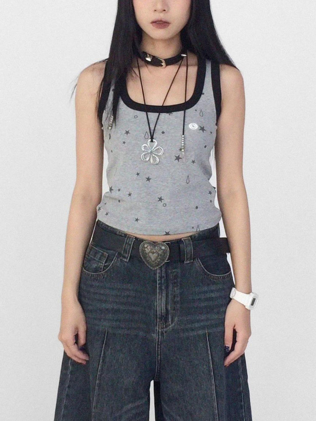 innomoood Tear Star Print Slimming Knit Vest