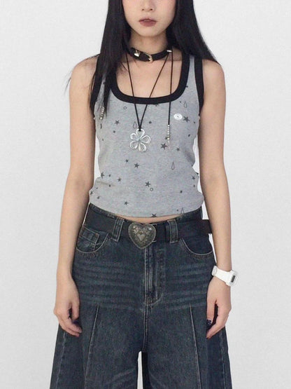 Tear Star Print Slimming Knit Vest