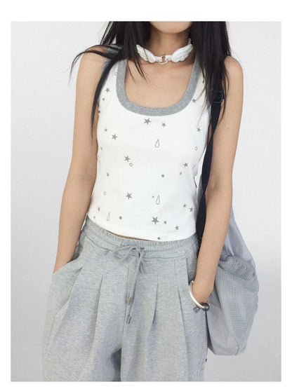 Tear Star Print Slimming Knit Vest