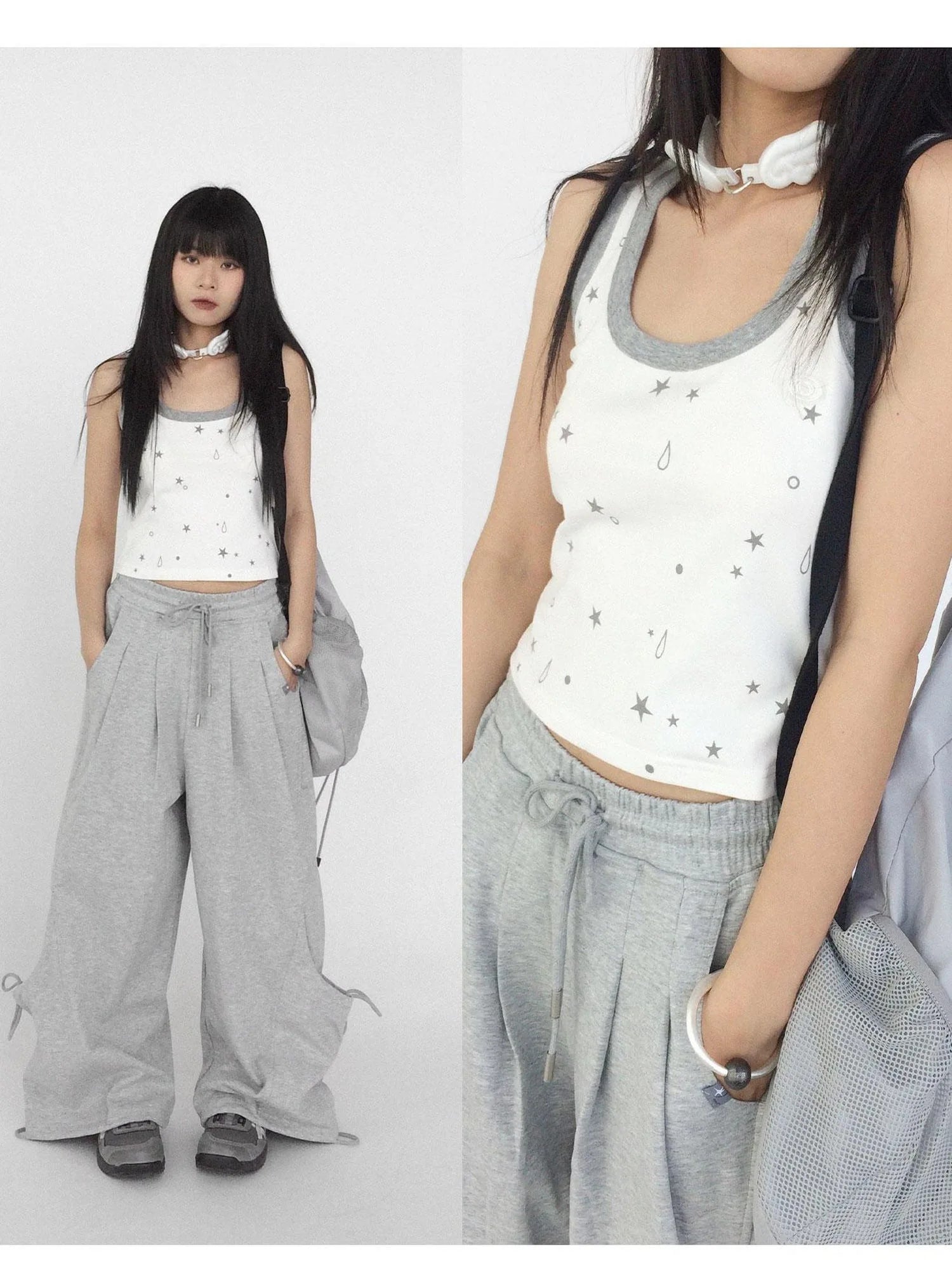 Tear Star Print Slimming Knit Vest