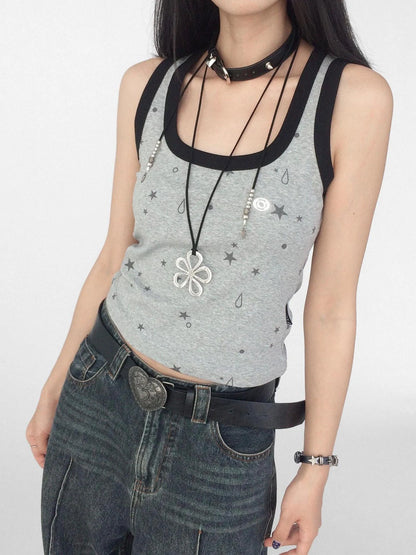 Tear Star Print Slimming Knit Vest