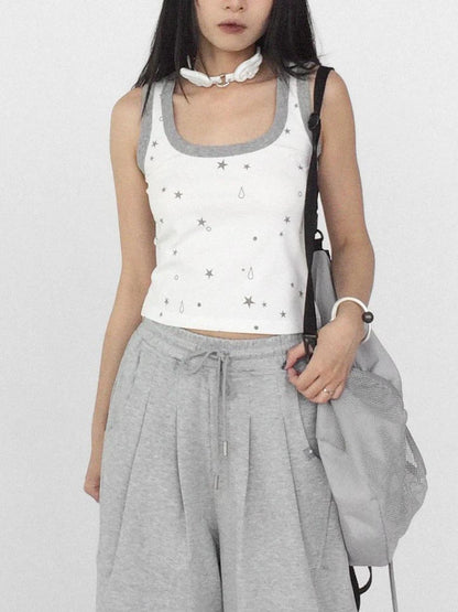 Tear Star Print Slimming Knit Vest
