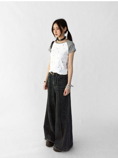 innomoood Tear Star Print Stretch Knit Tee