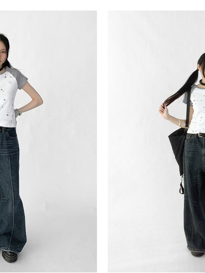 innomoood Tear Star Print Stretch Knit Tee