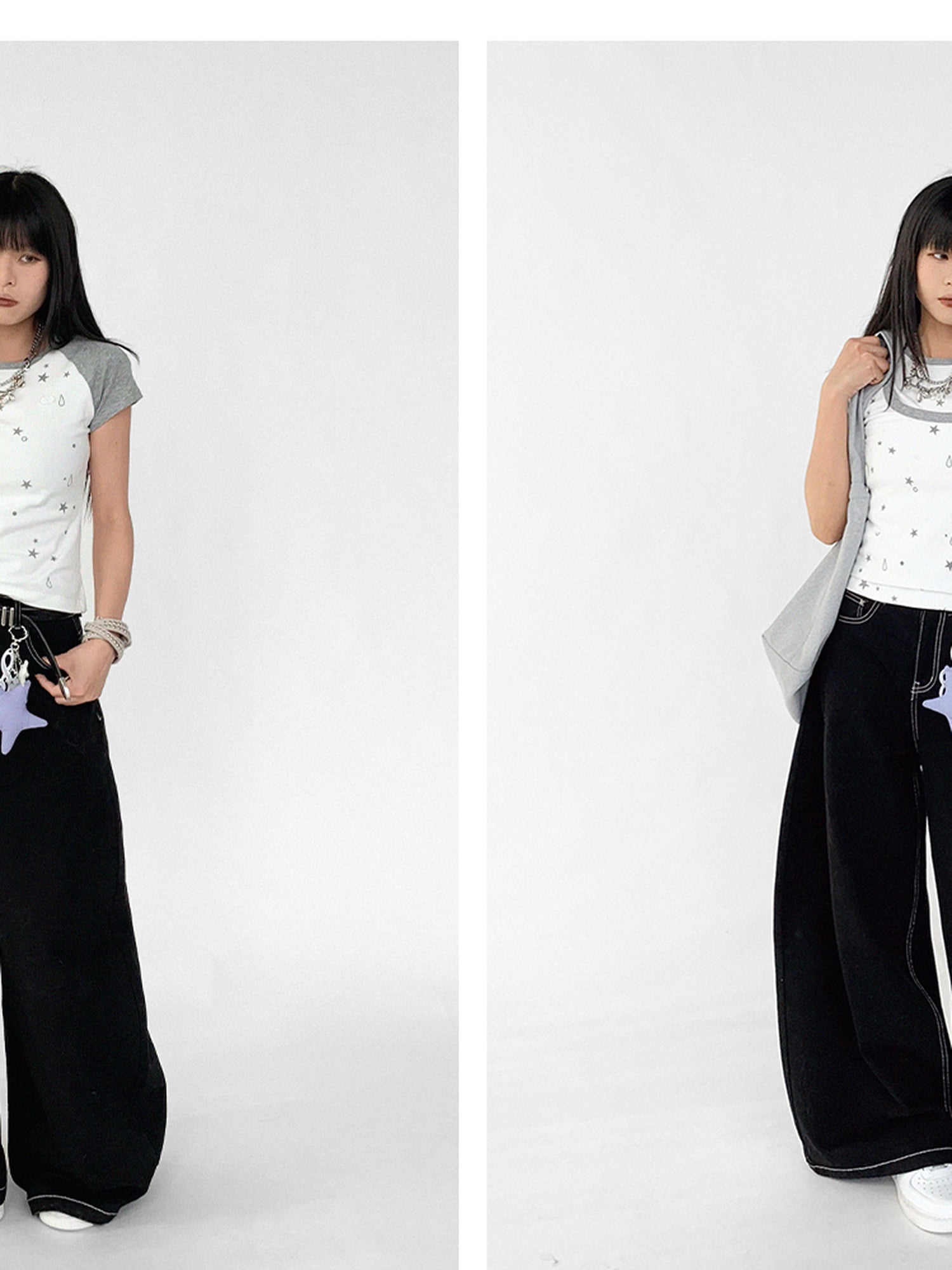 innomoood Tear Star Print Stretch Knit Tee