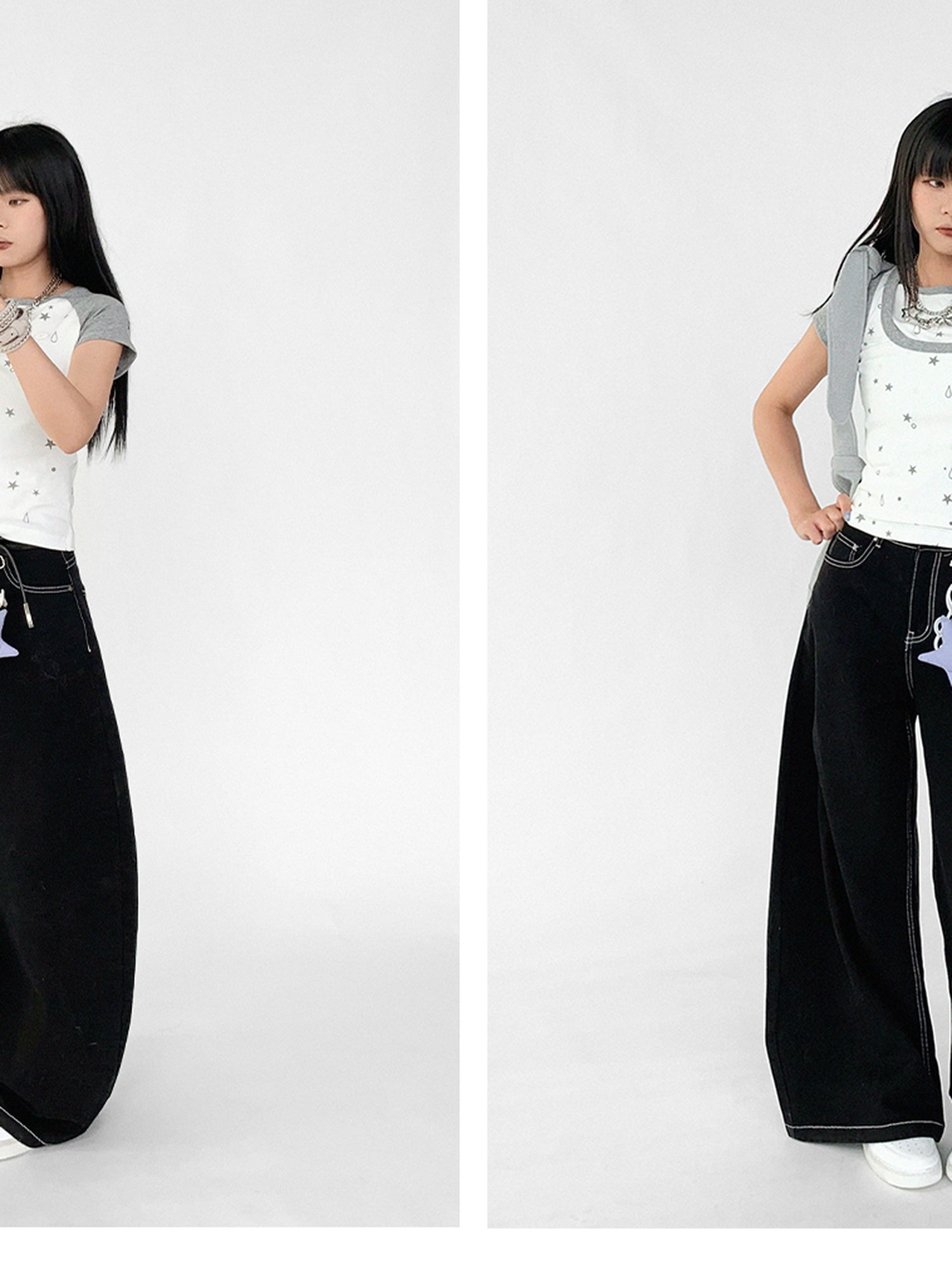 innomoood Tear Star Print Stretch Knit Tee