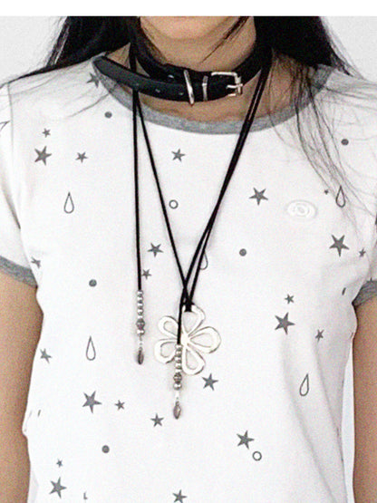 innomoood Tear Star Print Stretch Knit Tee