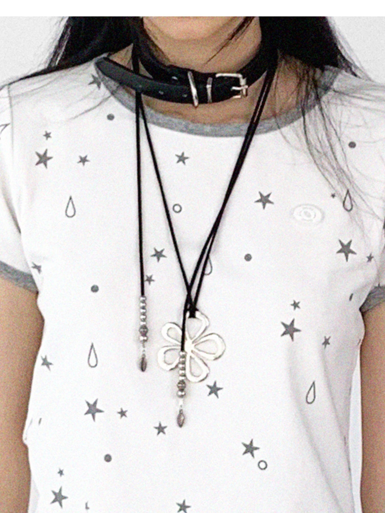 Tear Star Print Stretch Knit Tee