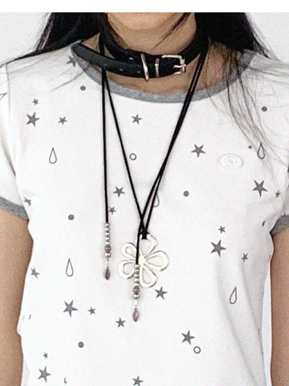 Tear Star Print Stretch Knit Tee