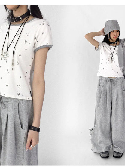 Tear Star Print Stretch Knit Tee