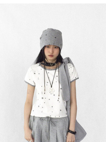 innomoood Tear Star Print Stretch Knit Tee