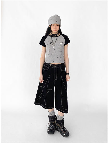 innomoood Tear Star Print Stretch Knit Tee