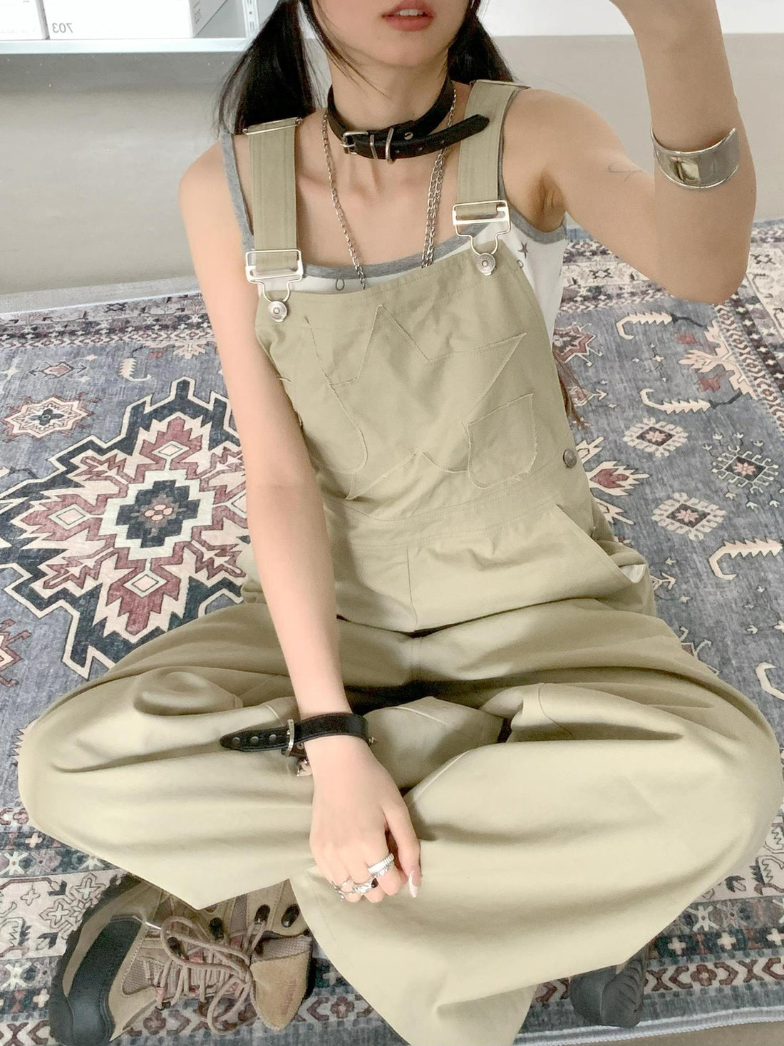 innomoood Tear Stars Raw Edge Applique Overalls