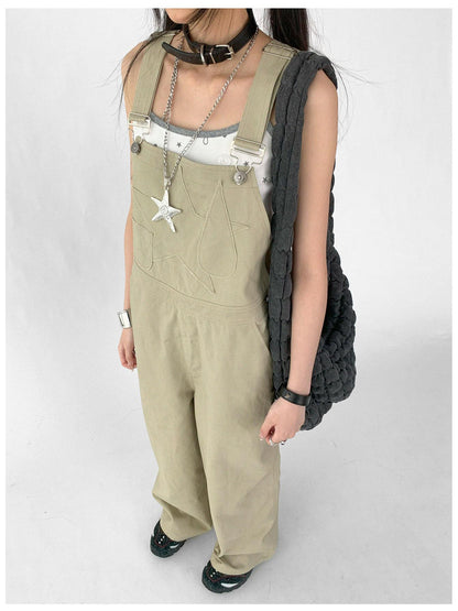 innomoood Tear Stars Raw Edge Applique Overalls
