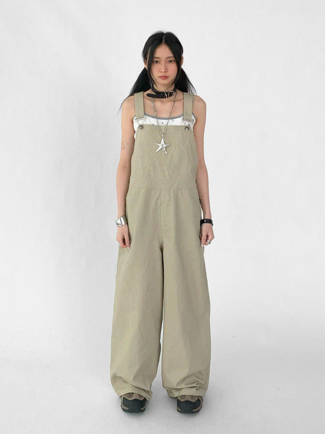 innomoood Tear Stars Raw Edge Applique Overalls