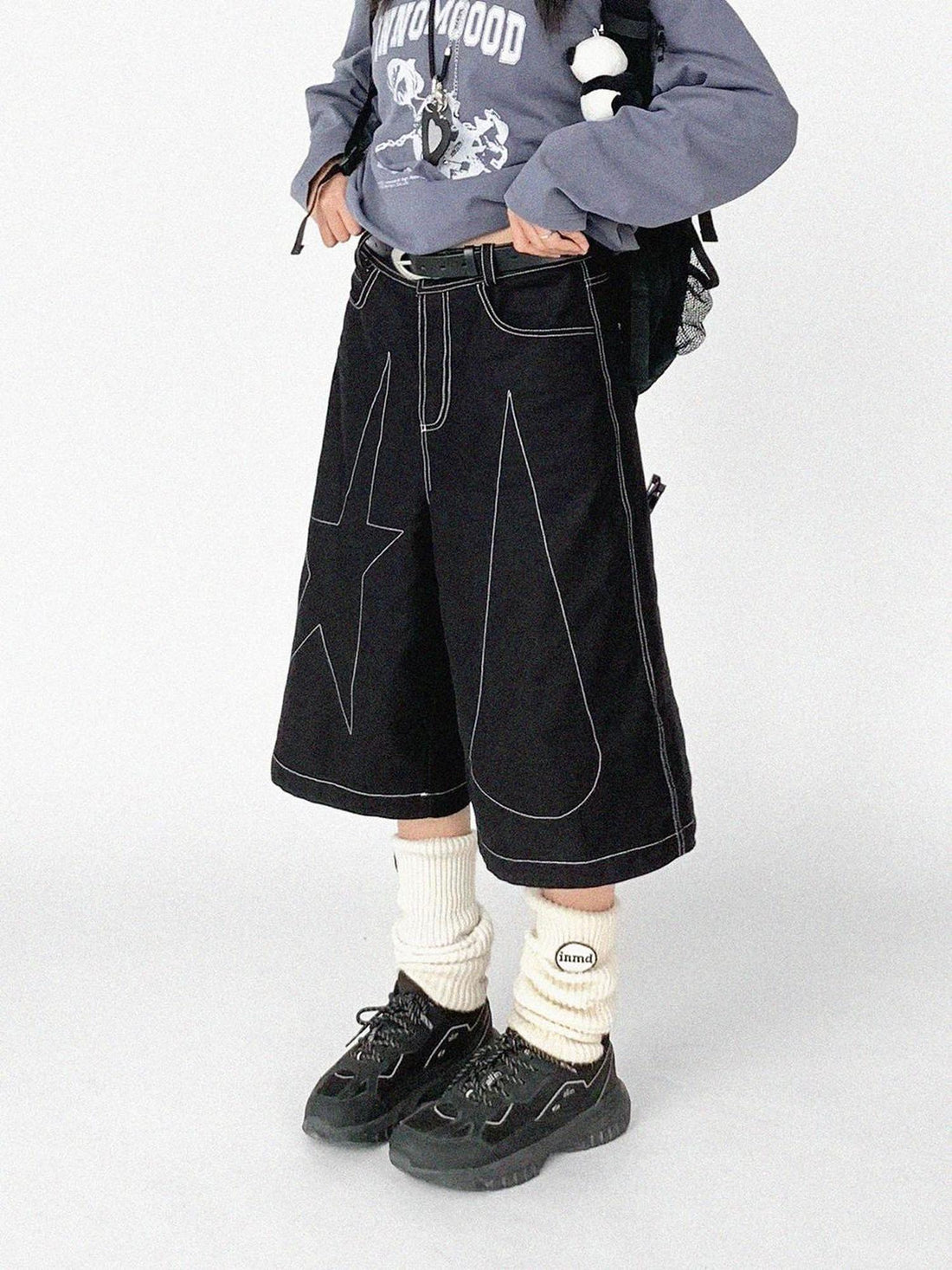 innomoood Tears Star Black Contrast Trim A Line Cropped Culottes