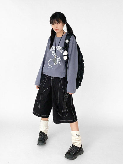 innomoood Tears Star Black Contrast Trim A Line Cropped Culottes