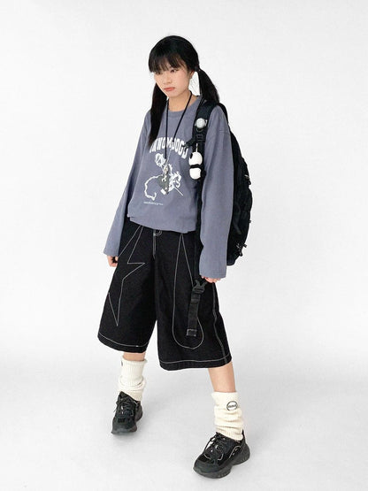 Tears Star Black Contrast Trim A Line Cropped Culottes