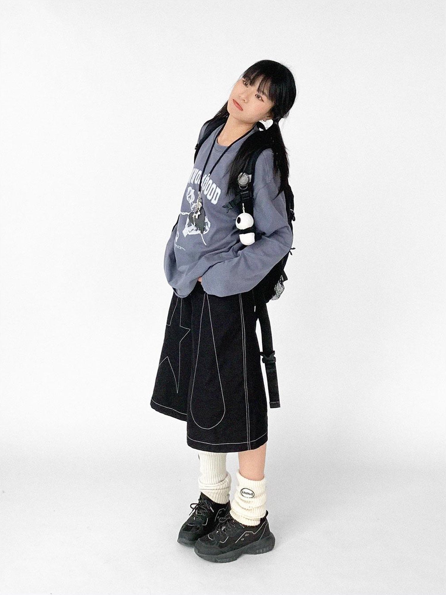 innomoood Tears Star Black Contrast Trim A Line Cropped Culottes