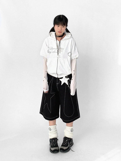 innomoood Tears Star Black Contrast Trim A Line Cropped Culottes