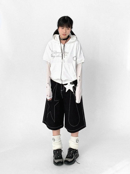 Tears Star Black Contrast Trim A Line Cropped Culottes