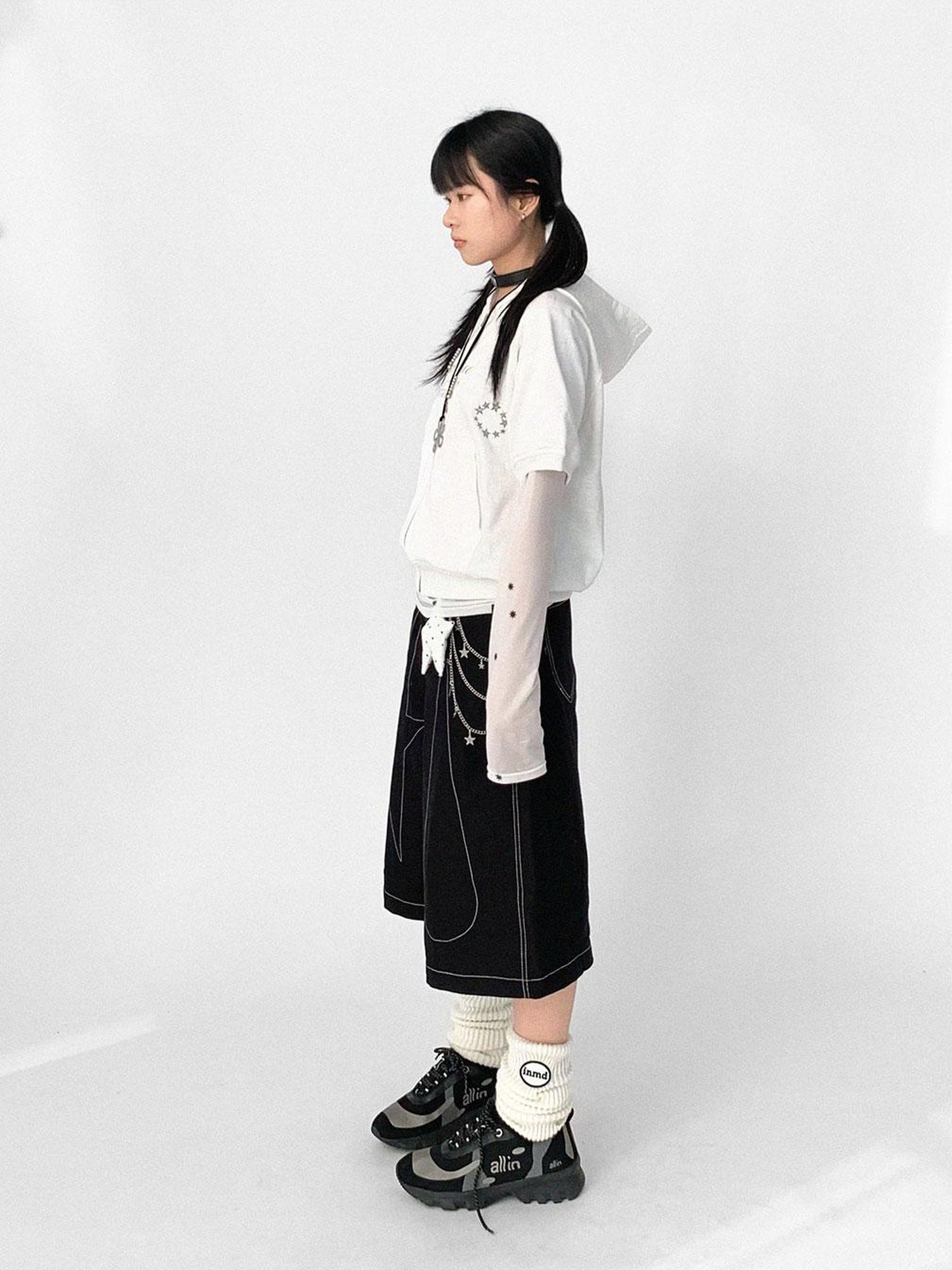 innomoood Tears Star Black Contrast Trim A Line Cropped Culottes