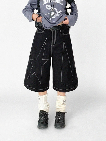 Tears Star Black Contrast Trim A Line Cropped Culottes