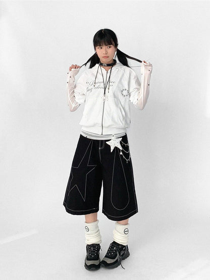 innomoood Tears Star Black Contrast Trim A Line Cropped Culottes