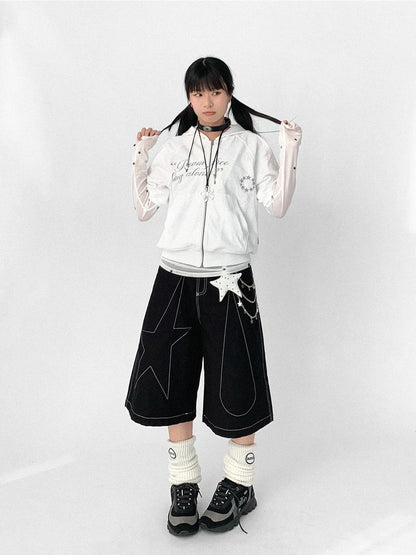 Tears Star Black Contrast Trim A Line Cropped Culottes