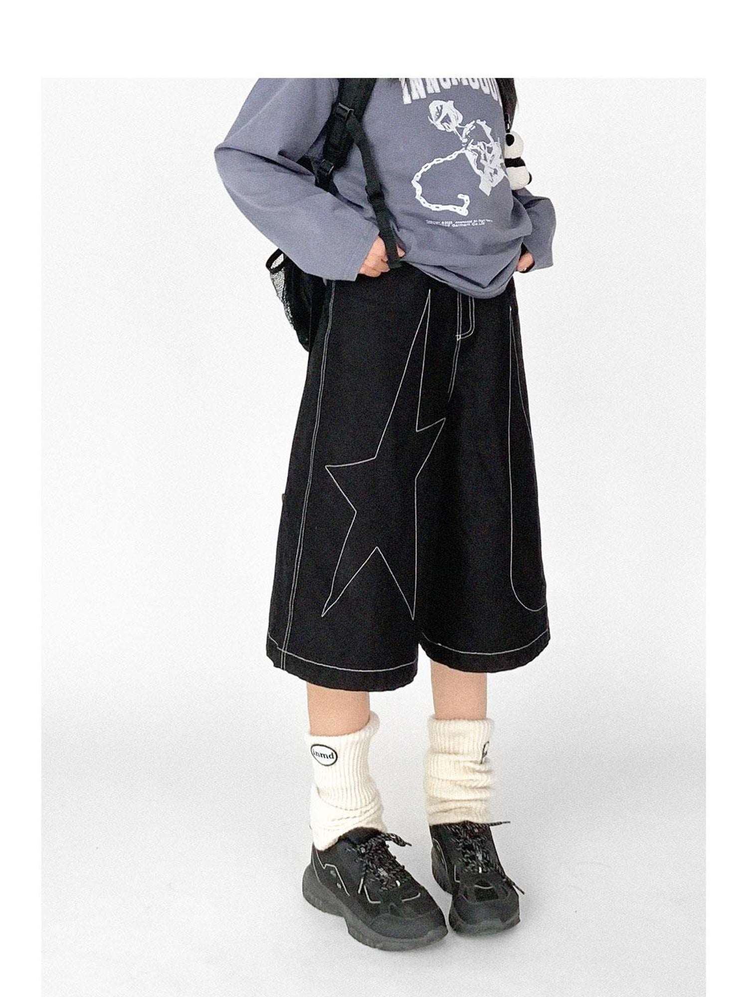 innomoood Tears Star Black Contrast Trim A Line Cropped Culottes